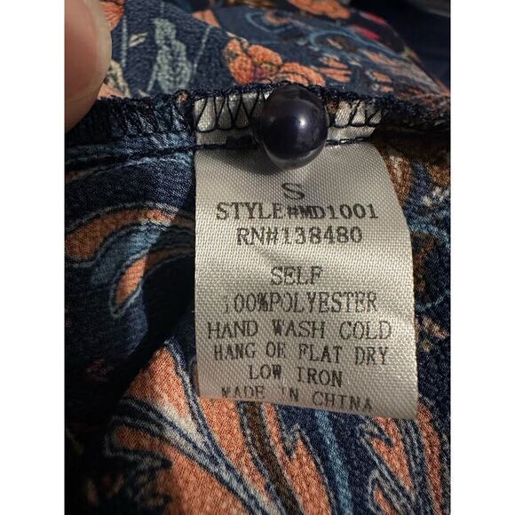 I. MADELINE Garden Splendor Blue Floral Midi Shirt Dress Brunch Cottage Demure - Picture 7 of 7